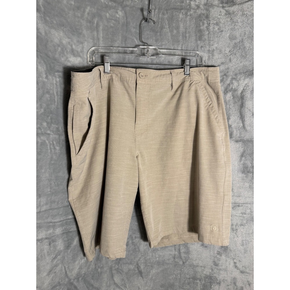 Hang Ten Mens Hybrid Walk Shorts Tan Khaki Textured Size 40 Drawstring Casual